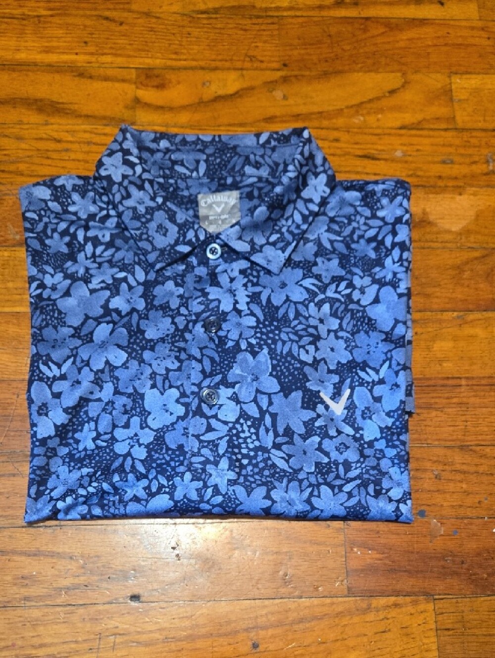 Callaway Polo Shirt Men's Large Blue Floral Golf Performance Hawaiian Stretch